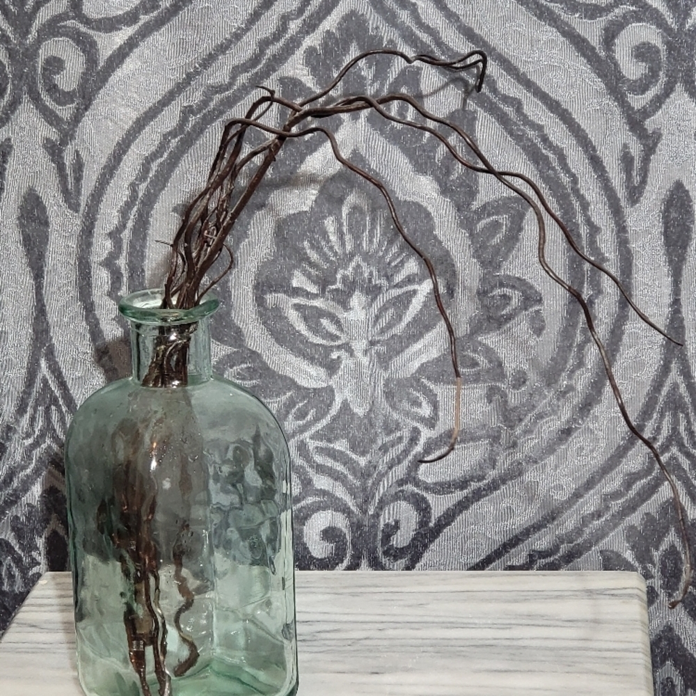 Vintage Green Glass Bottle with Twigs